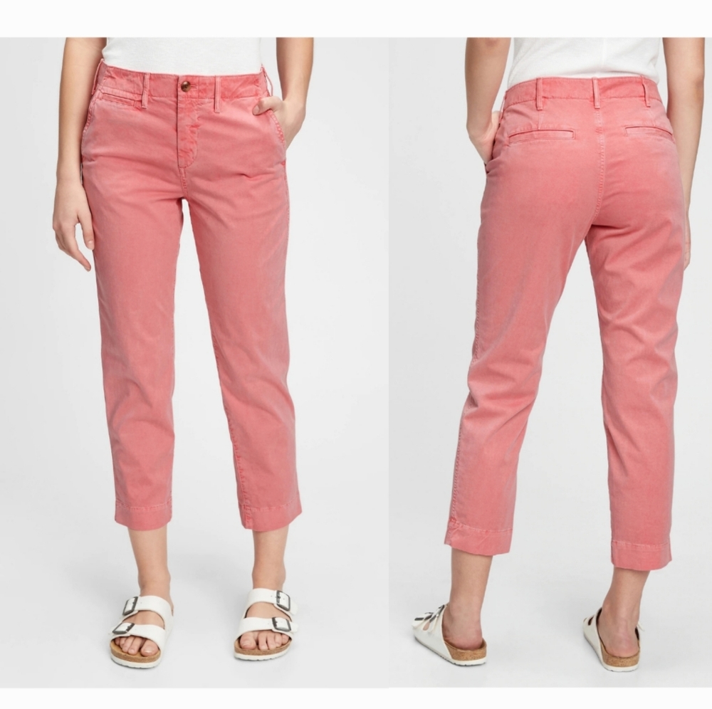 Gap High Rise Stretch Straight Crop Khaki Pants w/ Washwell